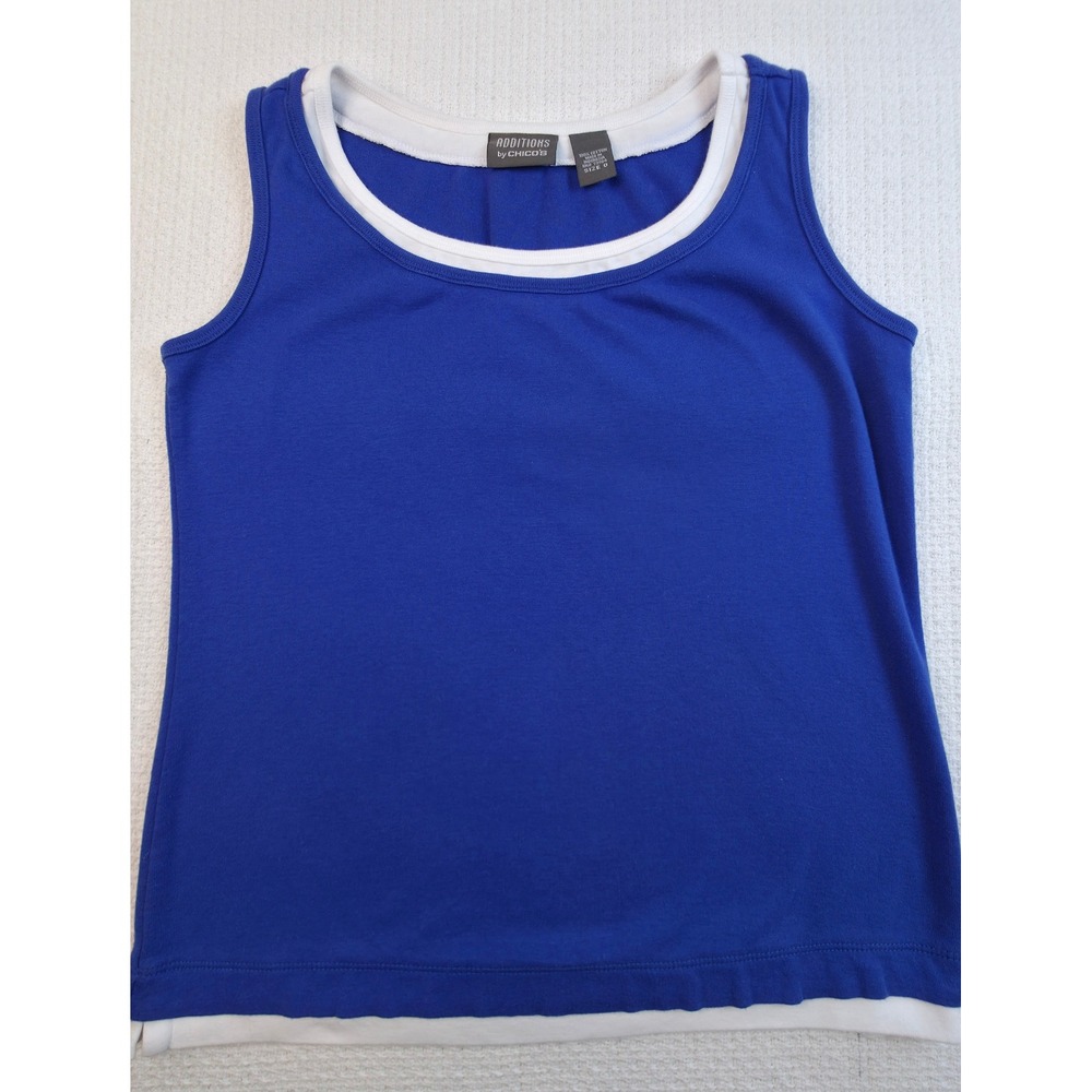 Chico's Tank Top Women 0 Blue Layered Trim Sleeveless Knit Excellent